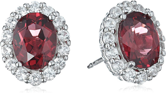 Sterling Silver Gemstone Oval Stud Earrings rhodolite-garnet