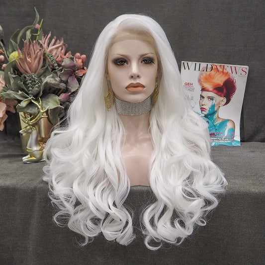 White Long Body Wavy Lace Front Wig
