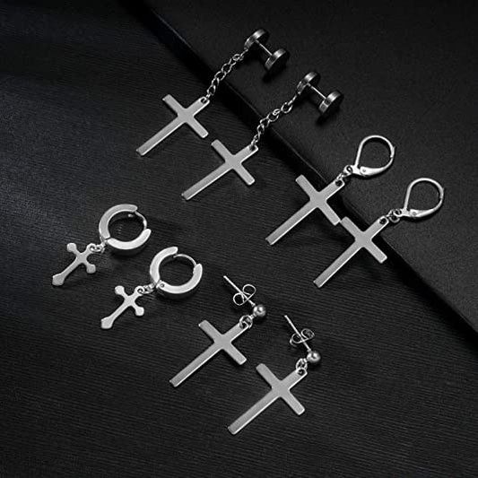 Stainless Steel Cross Dangle Earrings
