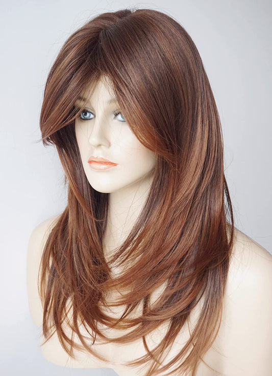 Ash Blonde Highlight Full Wig With Bangs