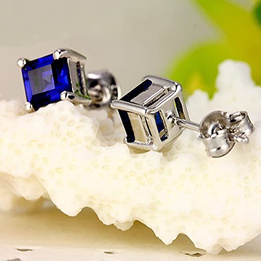 Sapphire 925 Sterling Silver Stud Earring