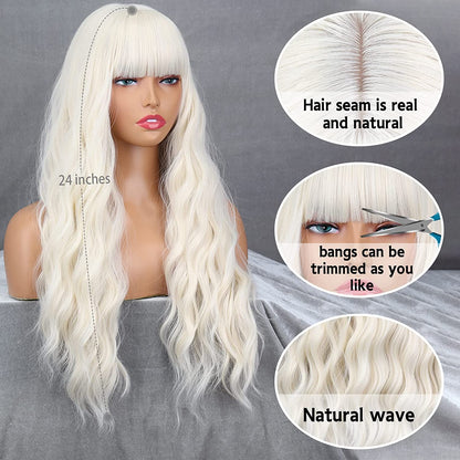 Long Blonde Wavy Wigs With Bangs for Women