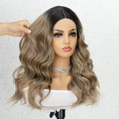 Ombre Black Roots Middle Part Wavy Lace Wig