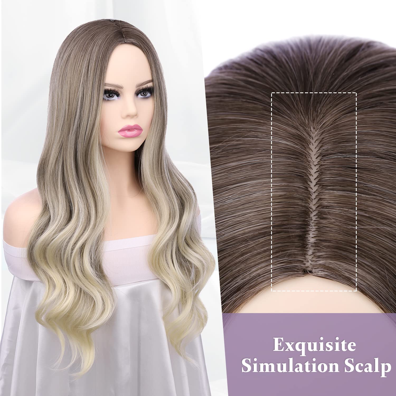 mixed blonde long wavy wig