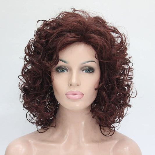Short Curly Layered  Dark Auburn Wigs
