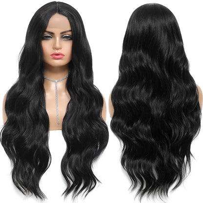 Long Body Wave Side Part Black Wig