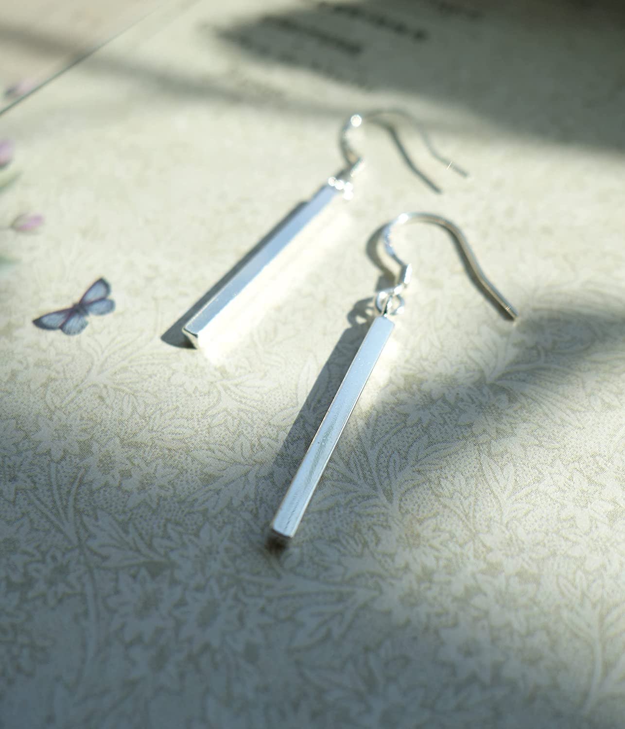 Skinny silver Bars. About 1.80 CM with out hook. Hook Closure with 925 mark stamp. Made of 925 Sterling Silver. Hypoallergenic. Trendy Sterling Silver Earrings. Dainty, Light Weight, Dangling Earring