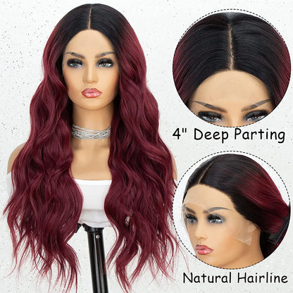 Ombre Burgundy Wavy Lace Front Wig