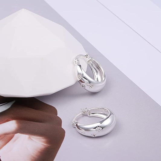 Silver Chunky Hoop Earrings for Women