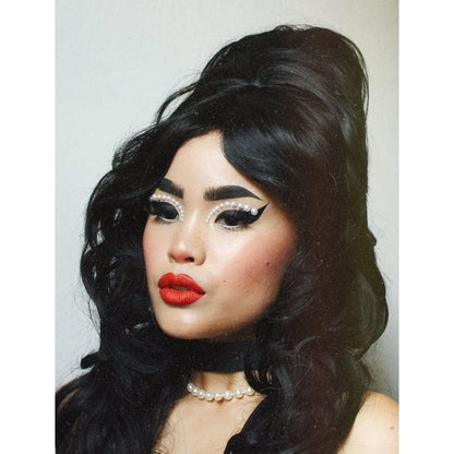 60’s Black Long Curly Wavy Beehive Wigs DragQueen-Women