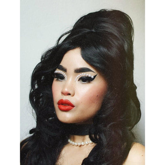 60’s Black Long Curly Wavy Beehive Wigs DragQueen-Women