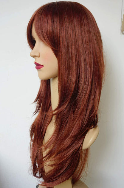 Long Layered Shoulder Length Dark Red Wig