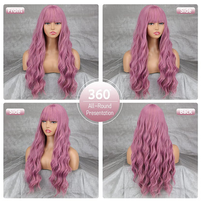 Purple Wig with Bangs,Long Lacender Bangs Wigs