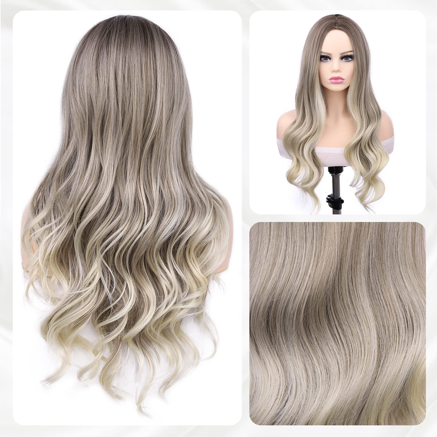 mixed blonde long wavy wig