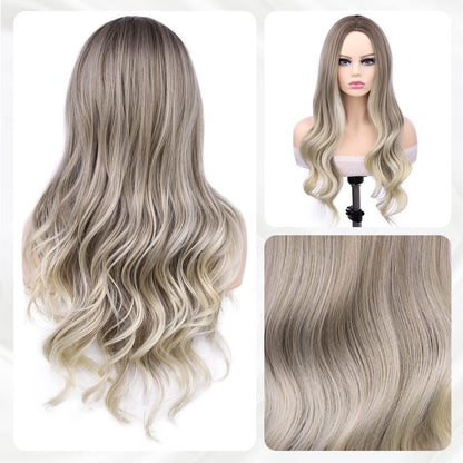 mixed blonde long wavy wig