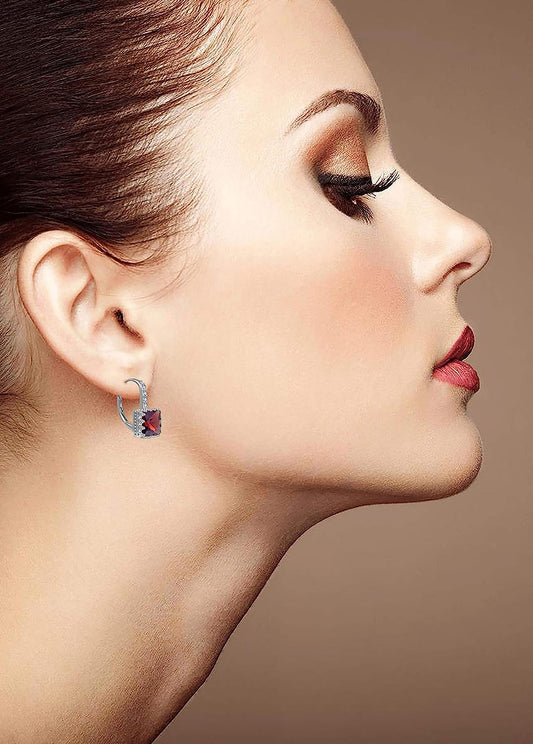 Garnet Princess Cut 925 Silver Earrings for Women