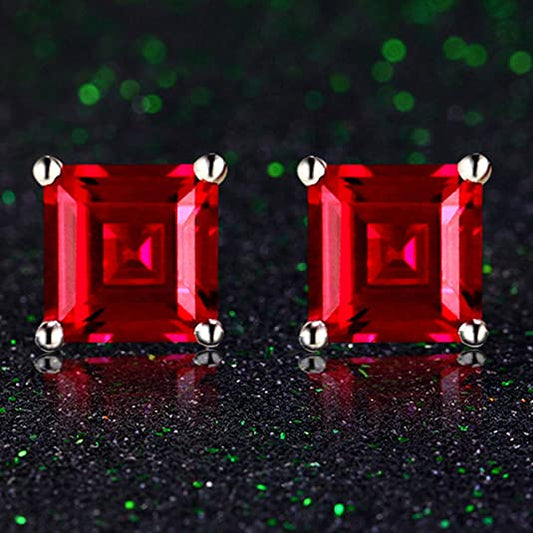 925 Sterling Silver Ruby Stud Earrings Red