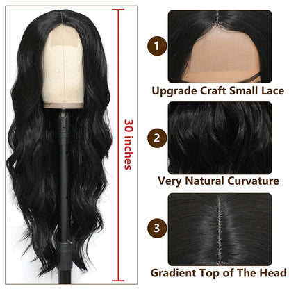 Long Body Wave Side Part Black Wig