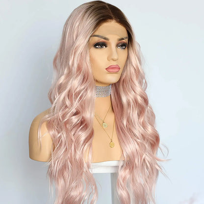 Ombre Pink Middle Parting Wavy Lace Wig