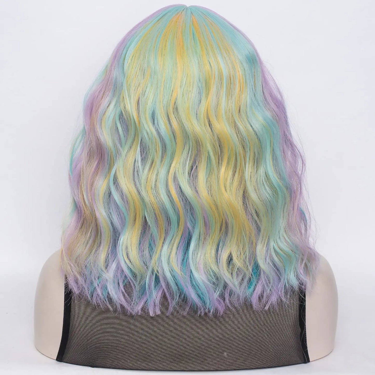 Rainbow Color Wavy Hair Wig with Bang