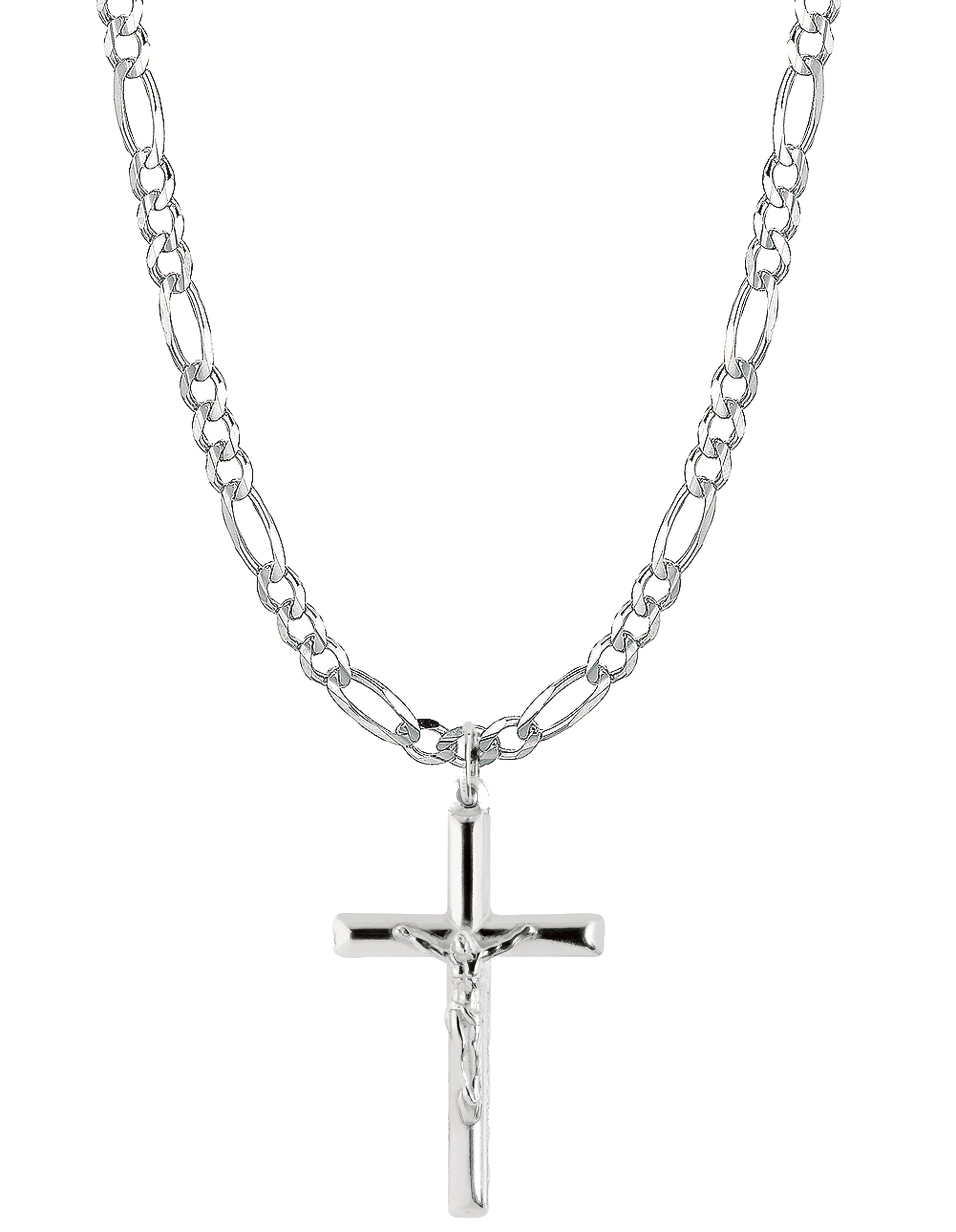 Genuine 925 Sterling Silver Italian Shiny Crucifix Cross 5mm Link Chain  Hypoallergenic and Nickle free