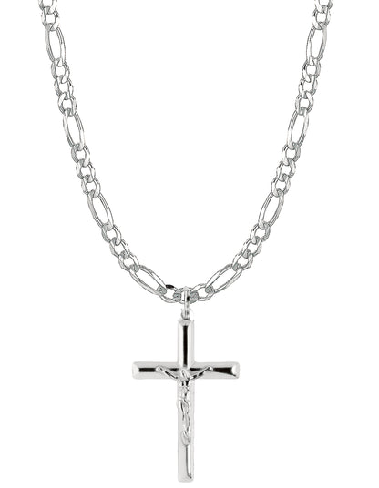 Genuine 925 Sterling Silver Italian Shiny Crucifix Cross 5mm Link Chain  Hypoallergenic and Nickle free
