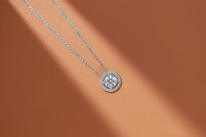 18k White Gold Solitaire 1.25 Carat Round Cut Halo Pendant Necklace
