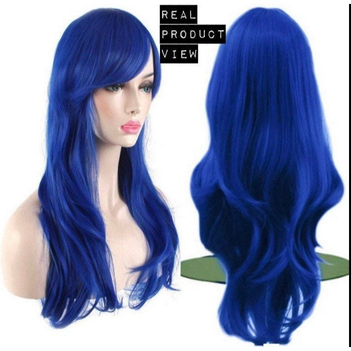 Blue Wavy Curly Full Wigs Women DragQueen Wigs