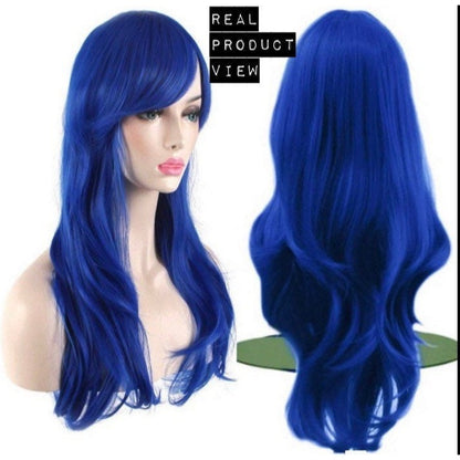 Blue Wavy Curly Full Wigs Women DragQueen Wigs