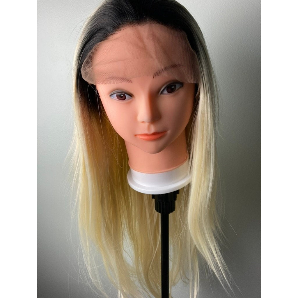 Trendy Blonde Hair With Black Roots -Lace Front Wig