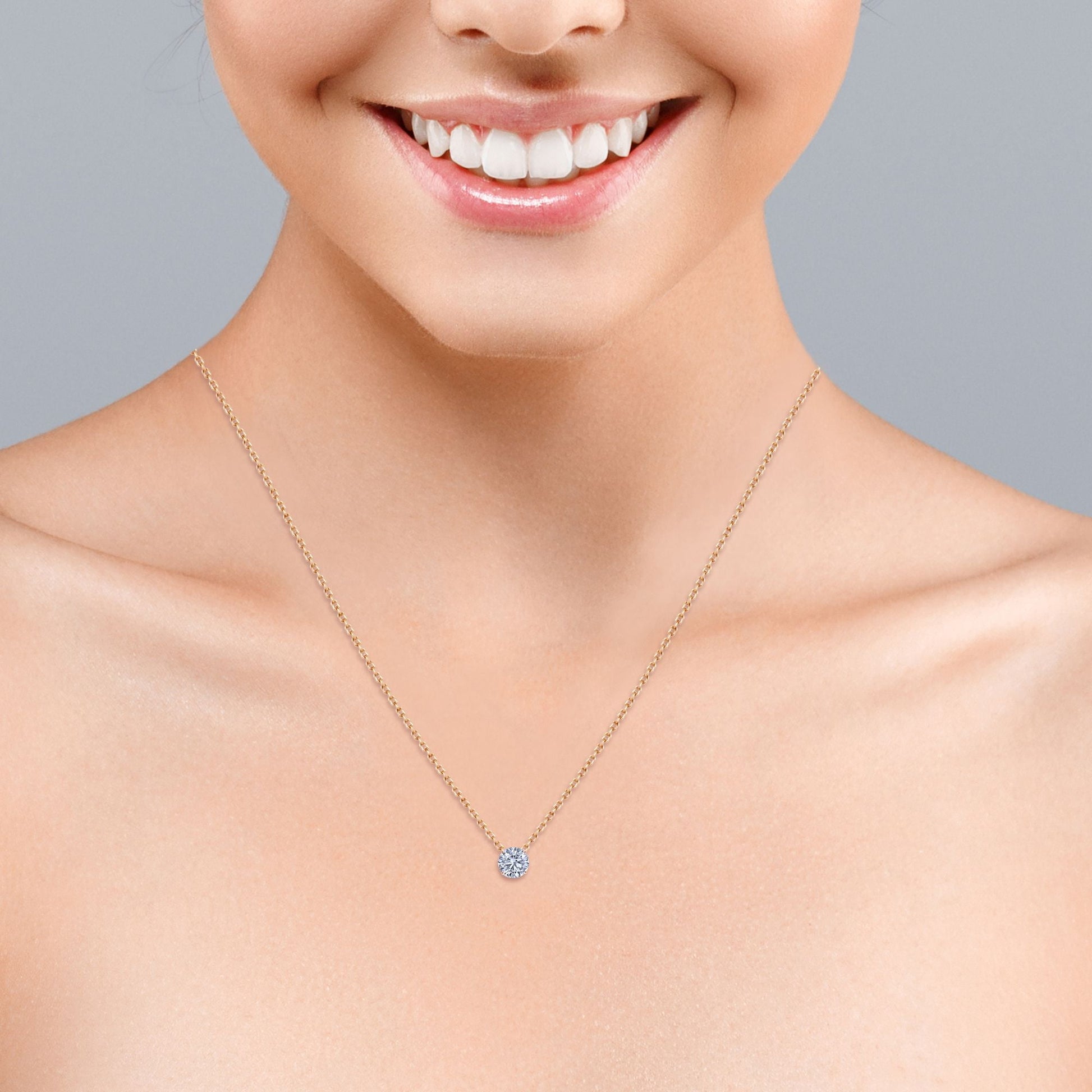 1 Carat Round Cut Real Moissanite Solitaire Pendant Necklace in 18k Rose Gold Over Silver