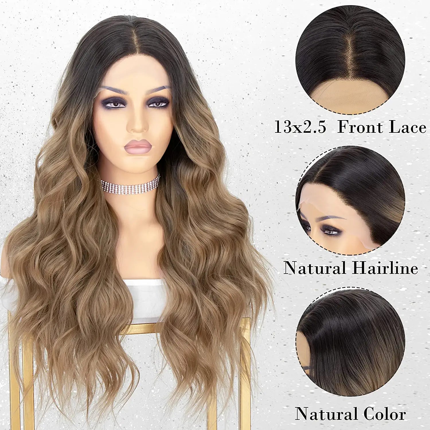  Dark Roots Ombre Long Wavy Hair Wig for Women