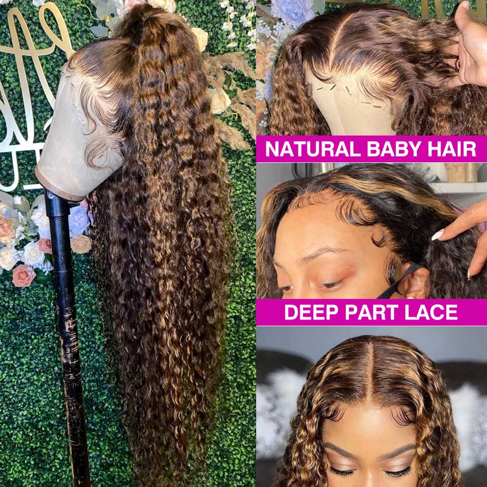 30 34 Inch Highlight Ombre Lace Front Wig Curly