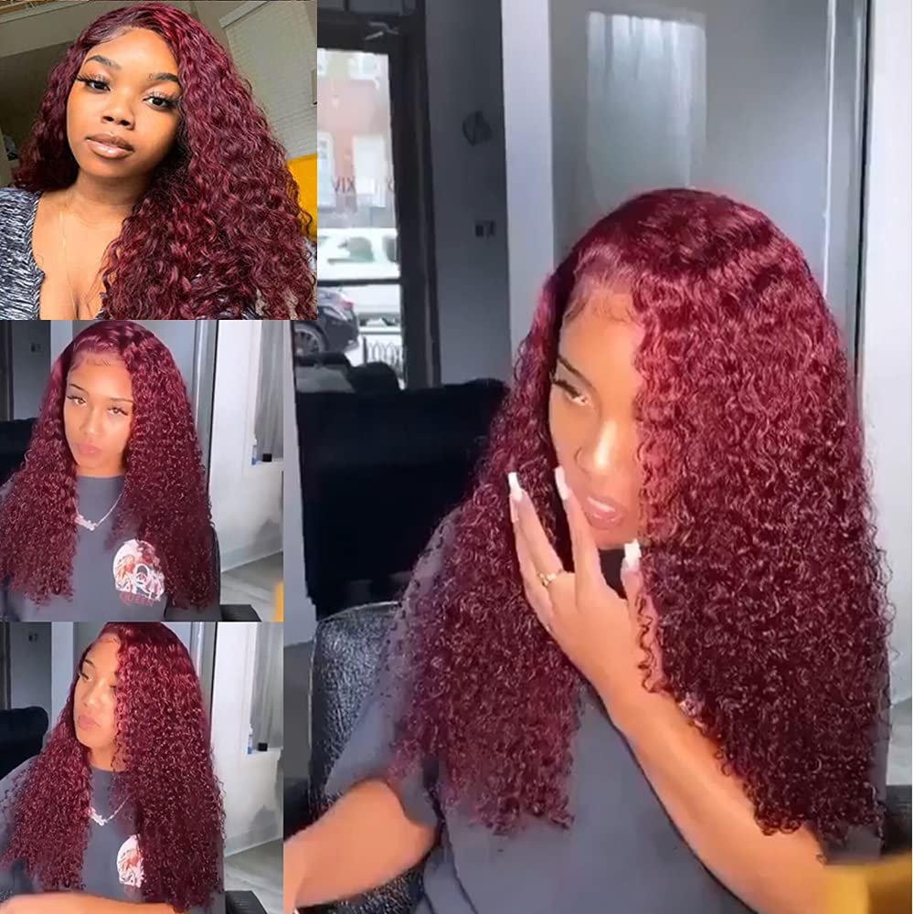 Deep Wave 99J Burgundy 13x4 Lace Front Human Hair Red Wigs