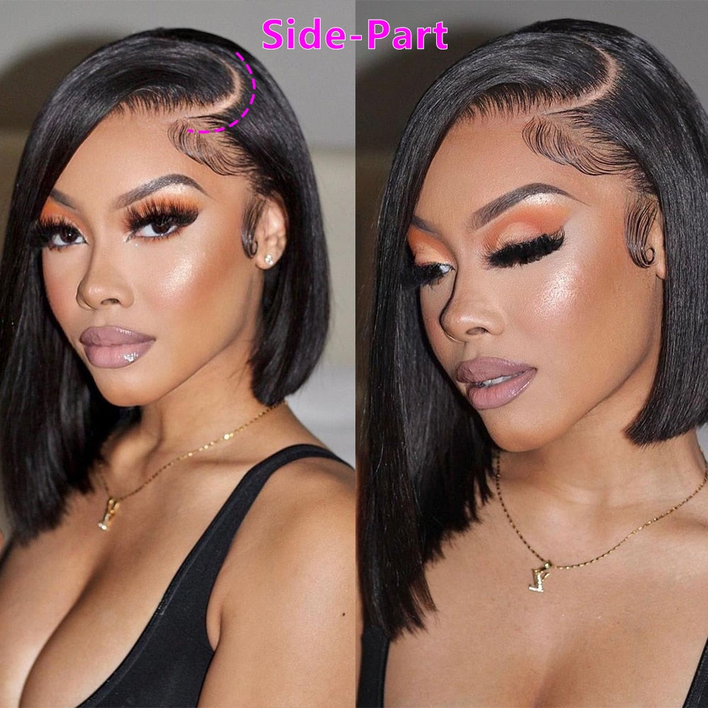 Straight Short Bob Brazilian Human Hair 13x4 Lace Front Wig,Straight Short Bob Brazilian Human Hair 13x4 Lace Front Wig,Short Bob Wig Human Hair 180% Density Brazilian Virgin Human Hair for Women 13x4 HD Transparent Lace Front Bob wigs 16 Inch Staight Bob Lace Frontal Wigs Natural Black