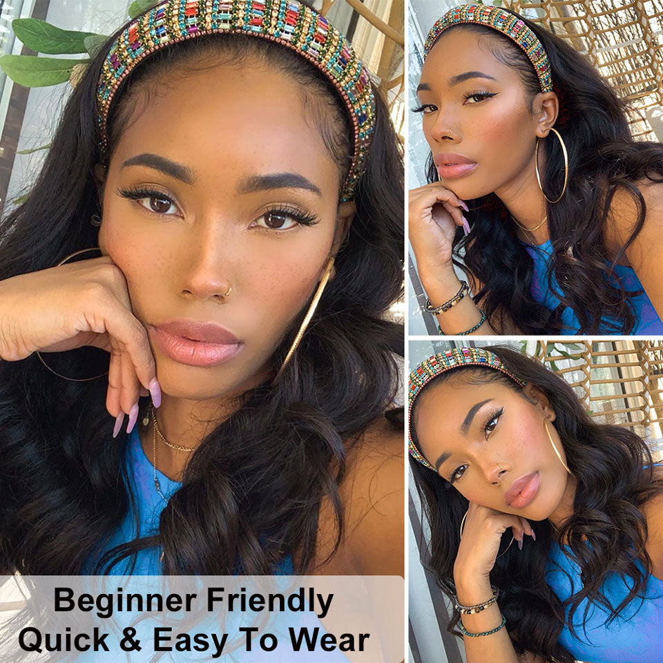Headband Brazilian Human Natural Wavy Hair Wig