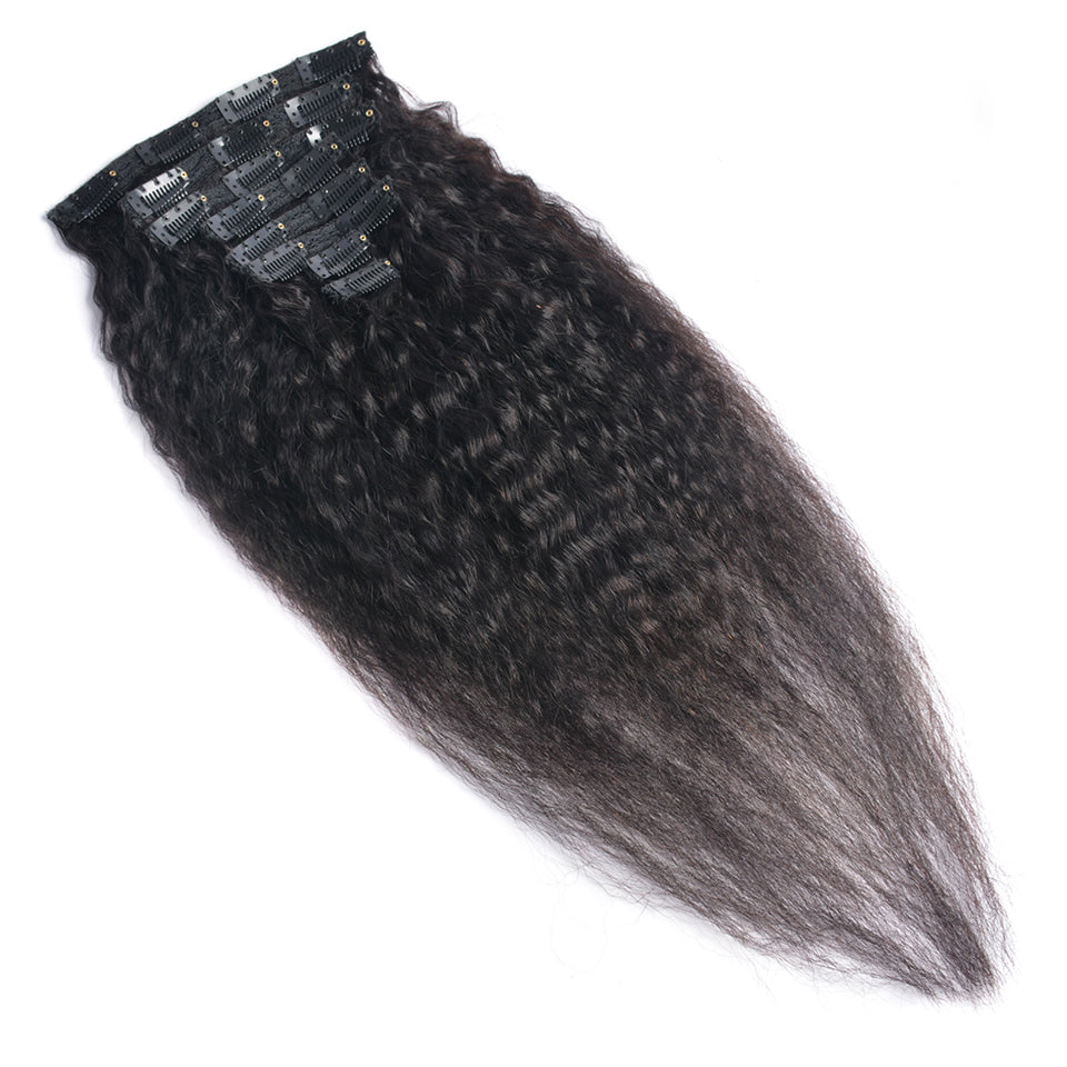 Kinky Straight Clip-In Human Hair Extensions - 120g Volume