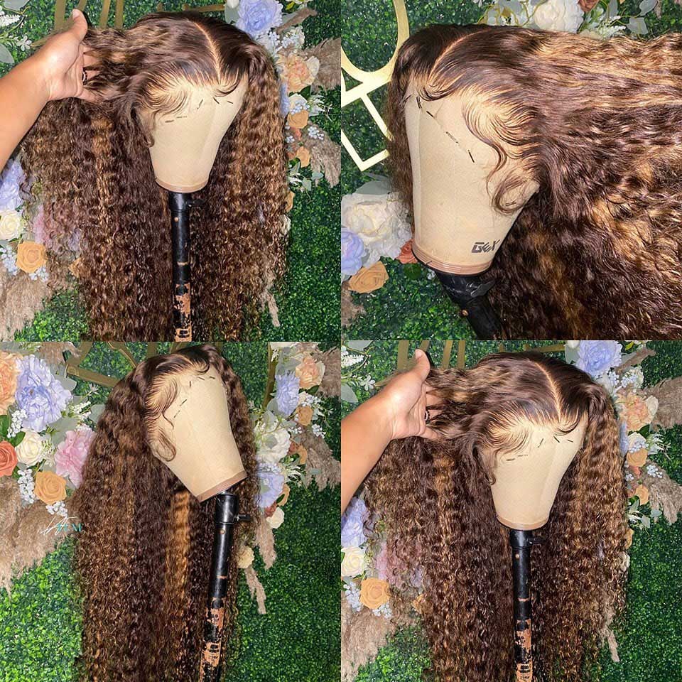 30 34 Inch Highlight Ombre Lace Front Wig Curly