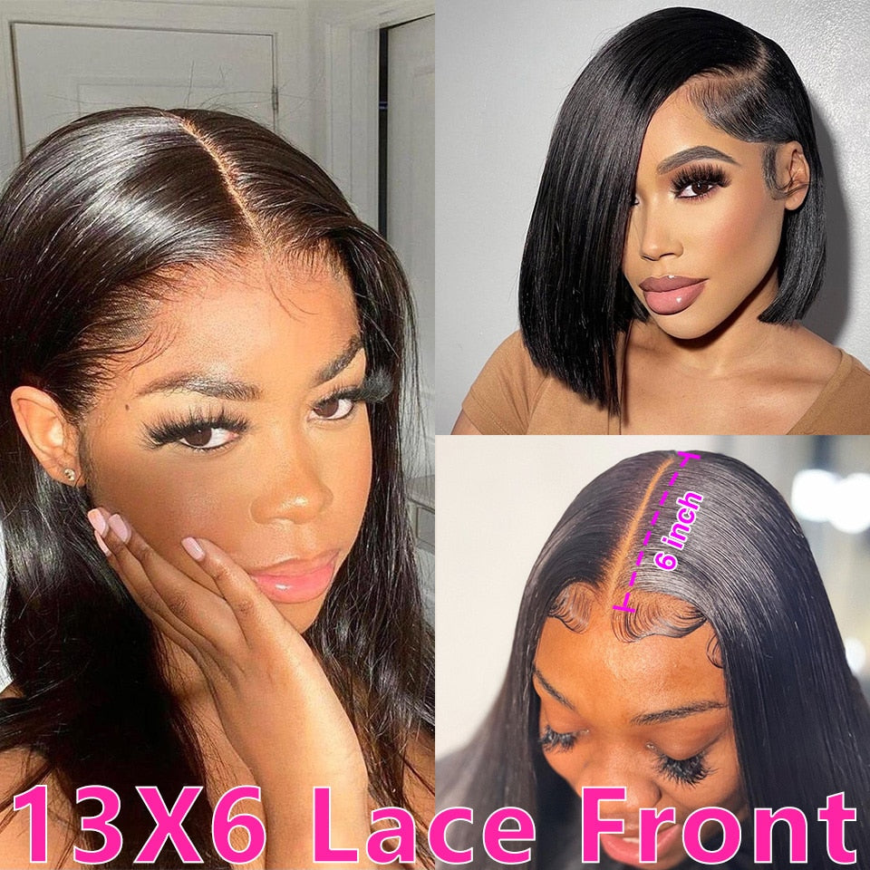 Straight Short Bob Brazilian Human Hair 13x4 Lace Front Wig,Straight Short Bob Brazilian Human Hair 13x4 Lace Front Wig,Short Bob Wig Human Hair 180% Density Brazilian Virgin Human Hair for Women 13x4 HD Transparent Lace Front Bob wigs 16 Inch Staight Bob Lace Frontal Wigs Natural Black