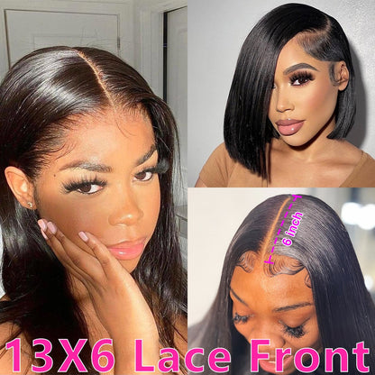 Straight Short Bob Brazilian Human Hair 13x4 Lace Front Wig,Straight Short Bob Brazilian Human Hair 13x4 Lace Front Wig,Short Bob Wig Human Hair 180% Density Brazilian Virgin Human Hair for Women 13x4 HD Transparent Lace Front Bob wigs 16 Inch Staight Bob Lace Frontal Wigs Natural Black