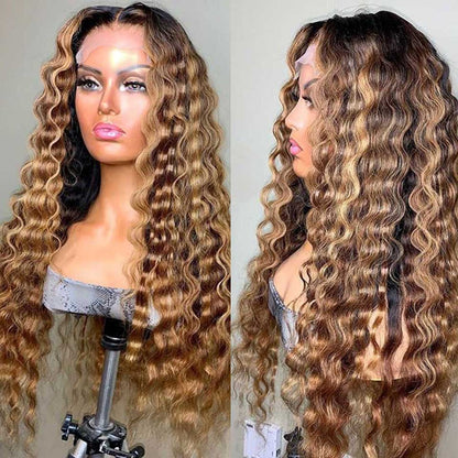 30 34 Inch Highlight Ombre Lace Front Wig Curly