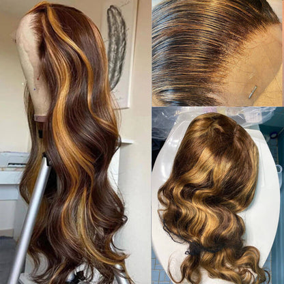 Body Wave Highlight Ombre #4/27 Human Hair Lace Front Wig