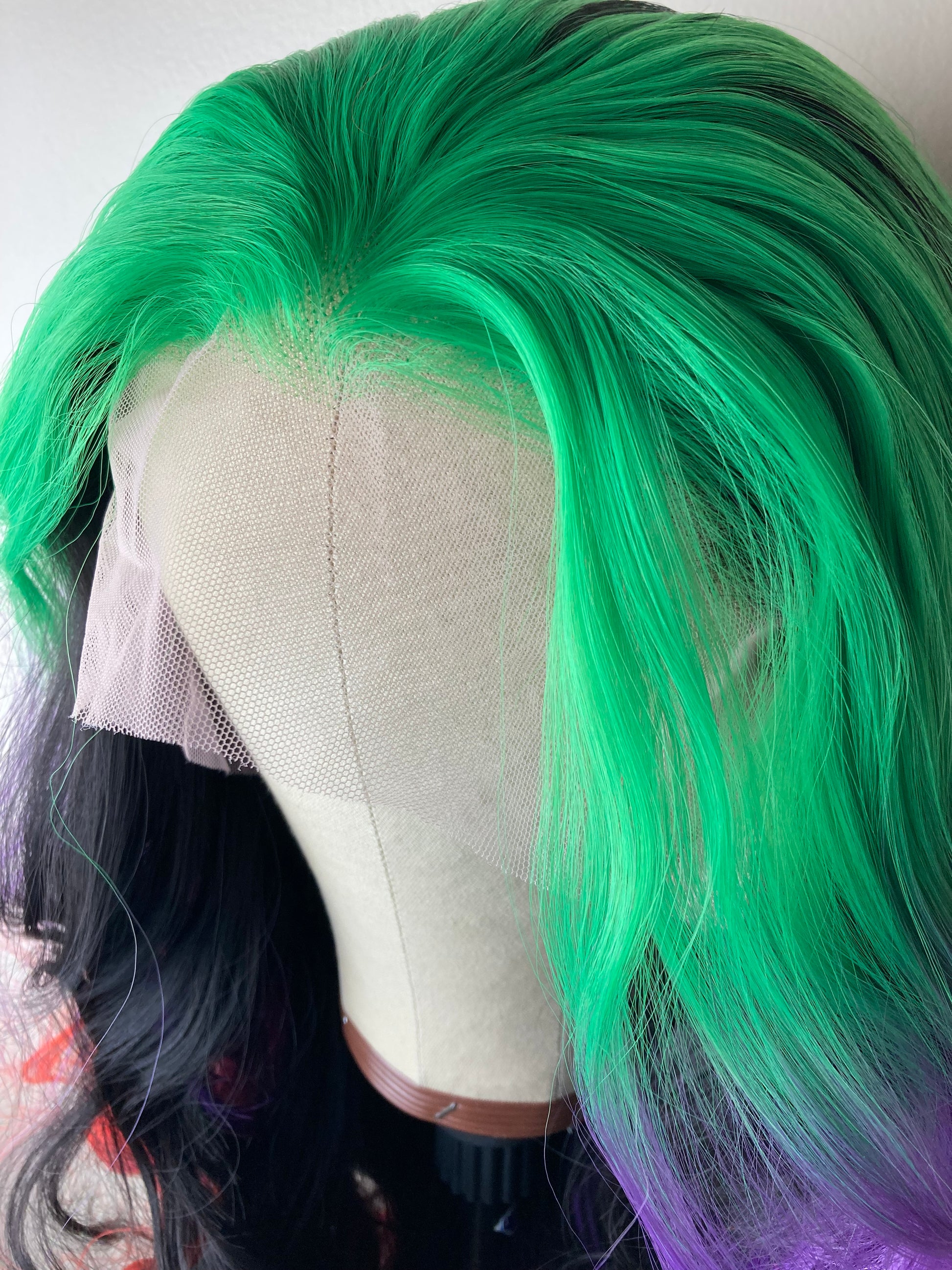 Green Purple Red Hair ,Rainbow Long Wave Lace Front Wig For Women Costume Halloween Cosplay Party Drag Queen