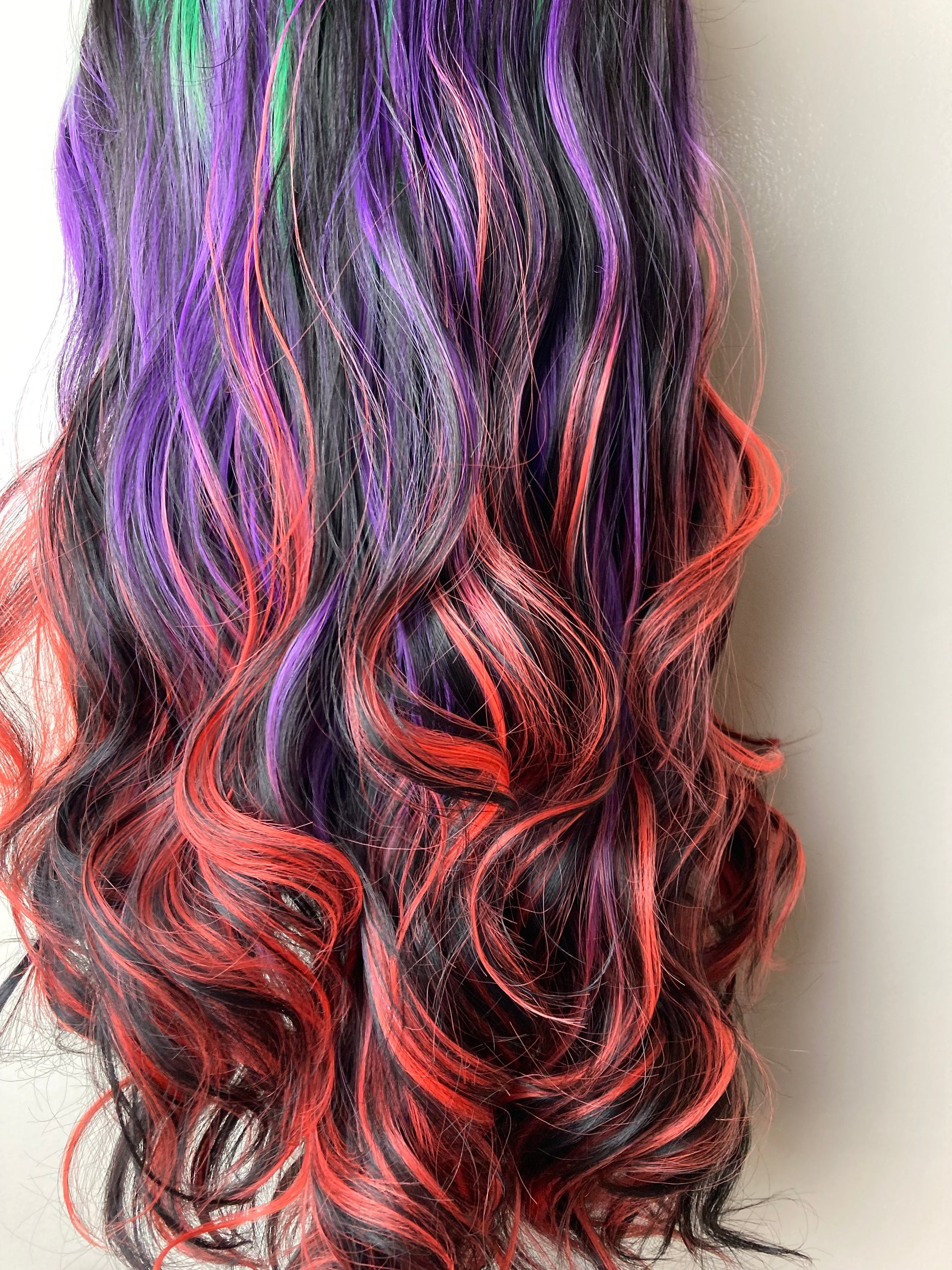 Green Purple Red Hair ,Rainbow Long Wave Lace Front Wig For Women Costume Halloween Cosplay Party Drag Queen