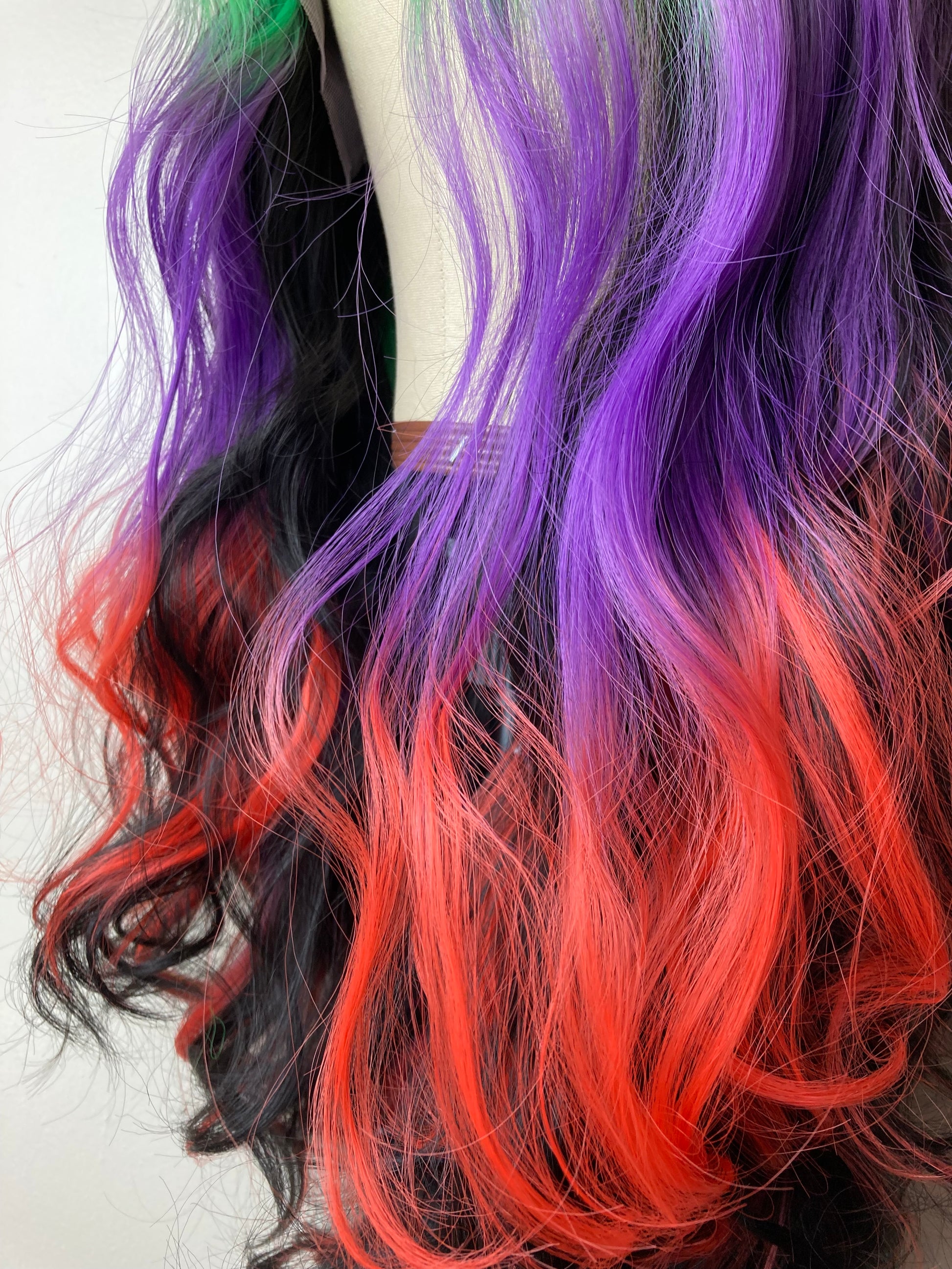 Green Purple Red Hair ,Rainbow Long Wave Lace Front Wig For Women Costume Halloween Cosplay Party Drag Queen