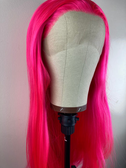 Hot Pink Straight Lace Front Wigs