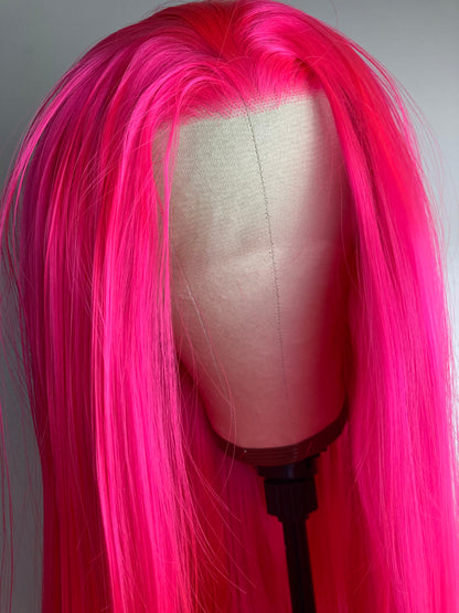 Hot Pink Straight Lace Front Wigs
