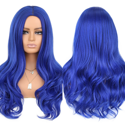 Split Dye White Red Wavy Wigs With Bangs