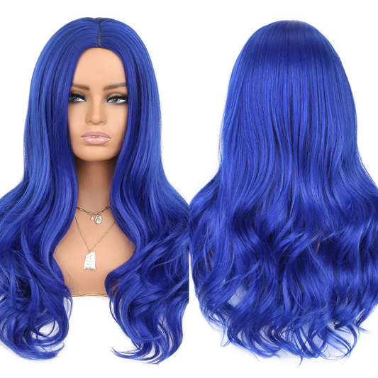 Split Dye White Red Wavy Wigs With Bangs