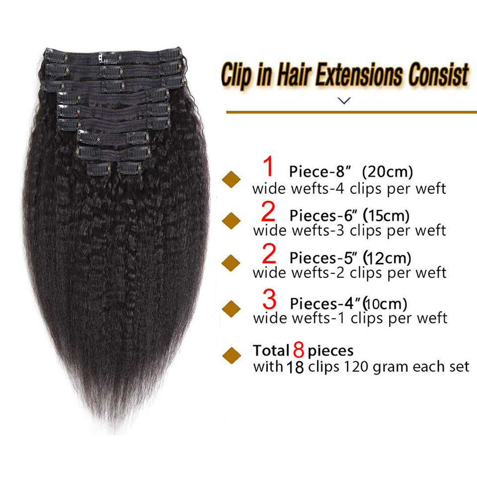 Kinky Straight Clip-In Human Hair Extensions - 120g Volume